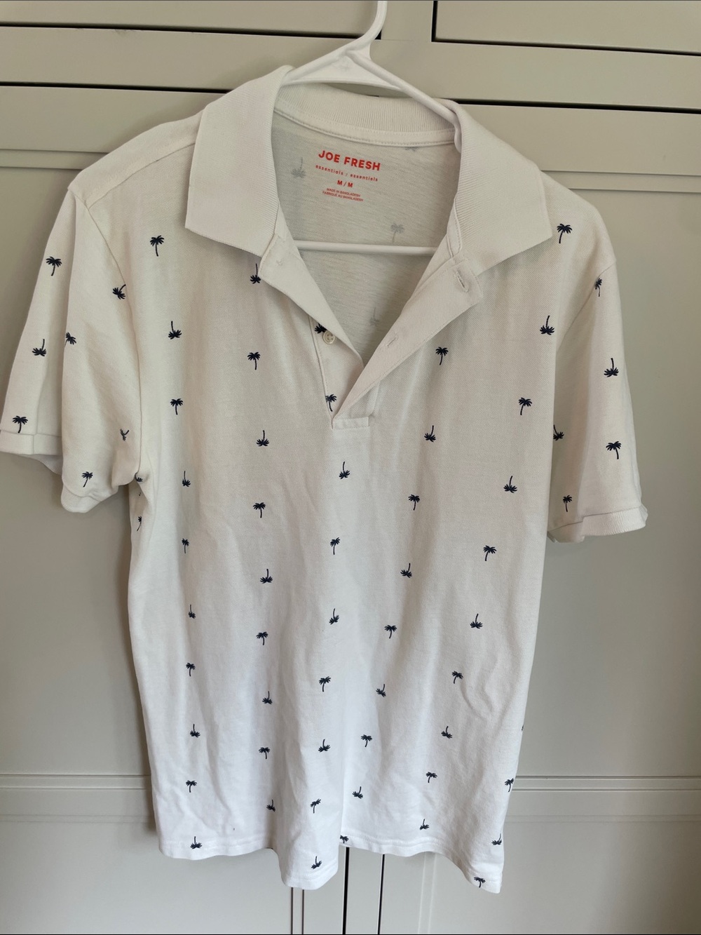 Joe Fresh White Polo with Navy Palm Tree Embroidery
